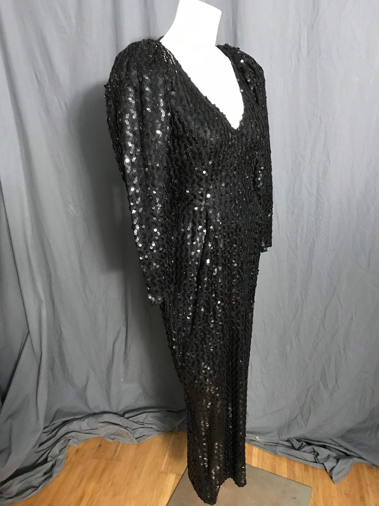 Vintage 1980’s black sequin David Howard for Climax fitted dress 5/6 S