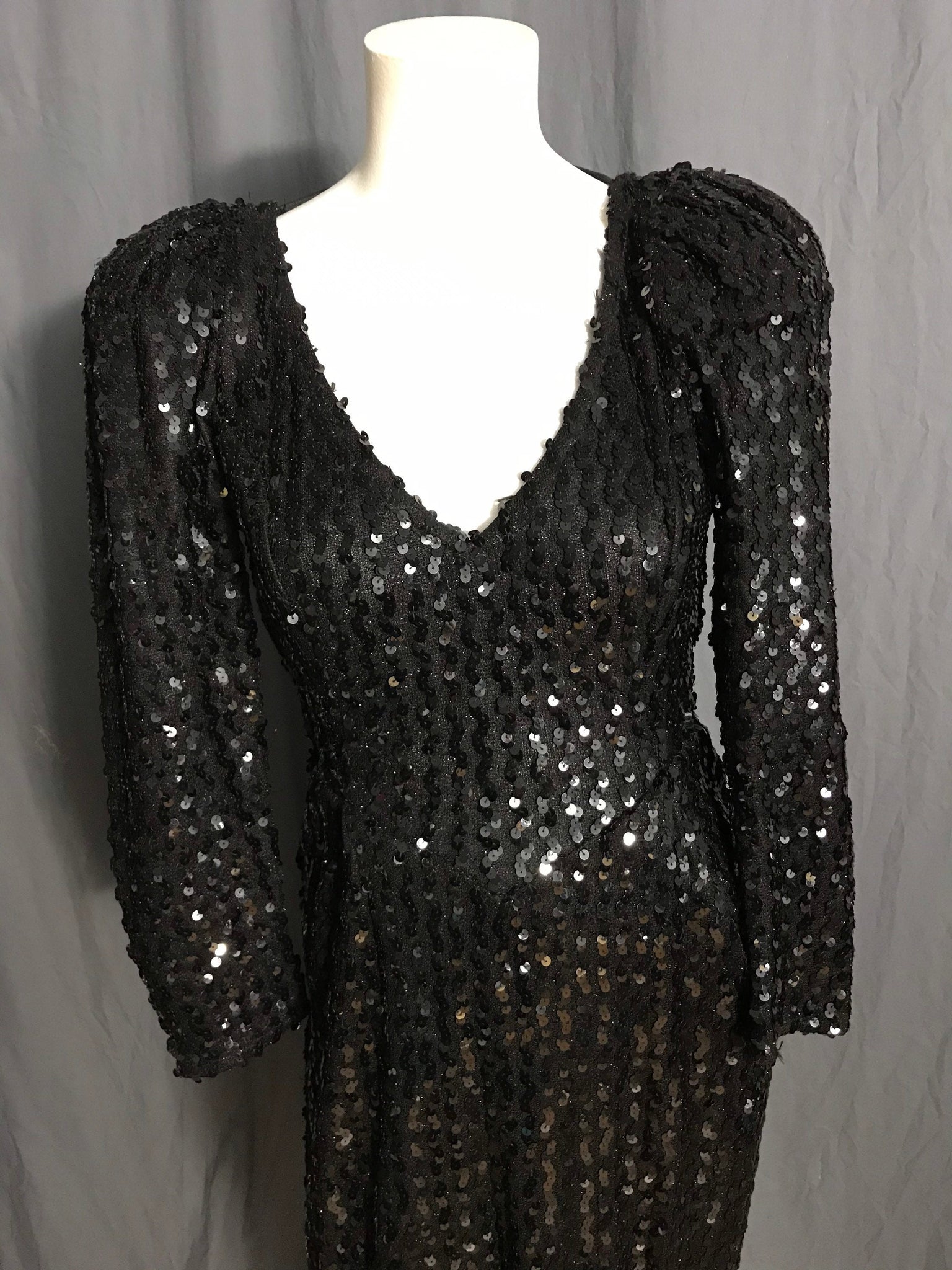 Vintage 1980’s black sequin David Howard for Climax fitted dress 5/6 S