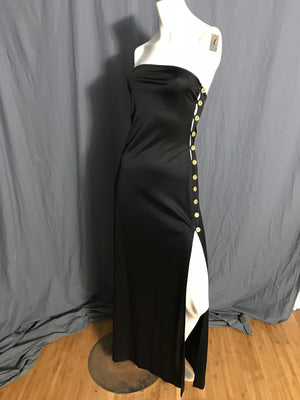 Vintage 1970’s Funky black strapless side button up dress M