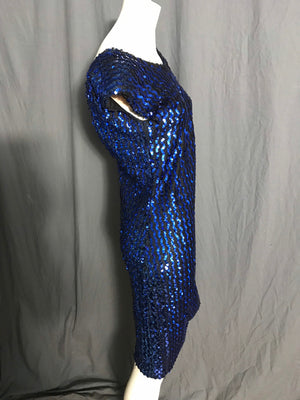 Vintage 1980’s stretch blue sequin dress 7/8 M