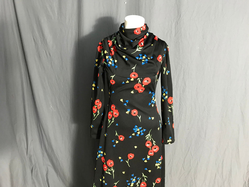 Vintage 1970’s bold mod black floral dress S