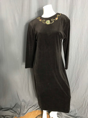 Vintage 1980’s black velour low cut back jeweled dress L XL