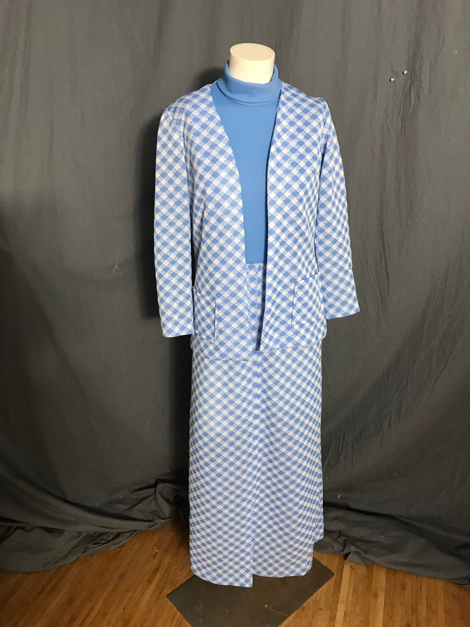 Vintage 1970’s long blue check dress with jacket M