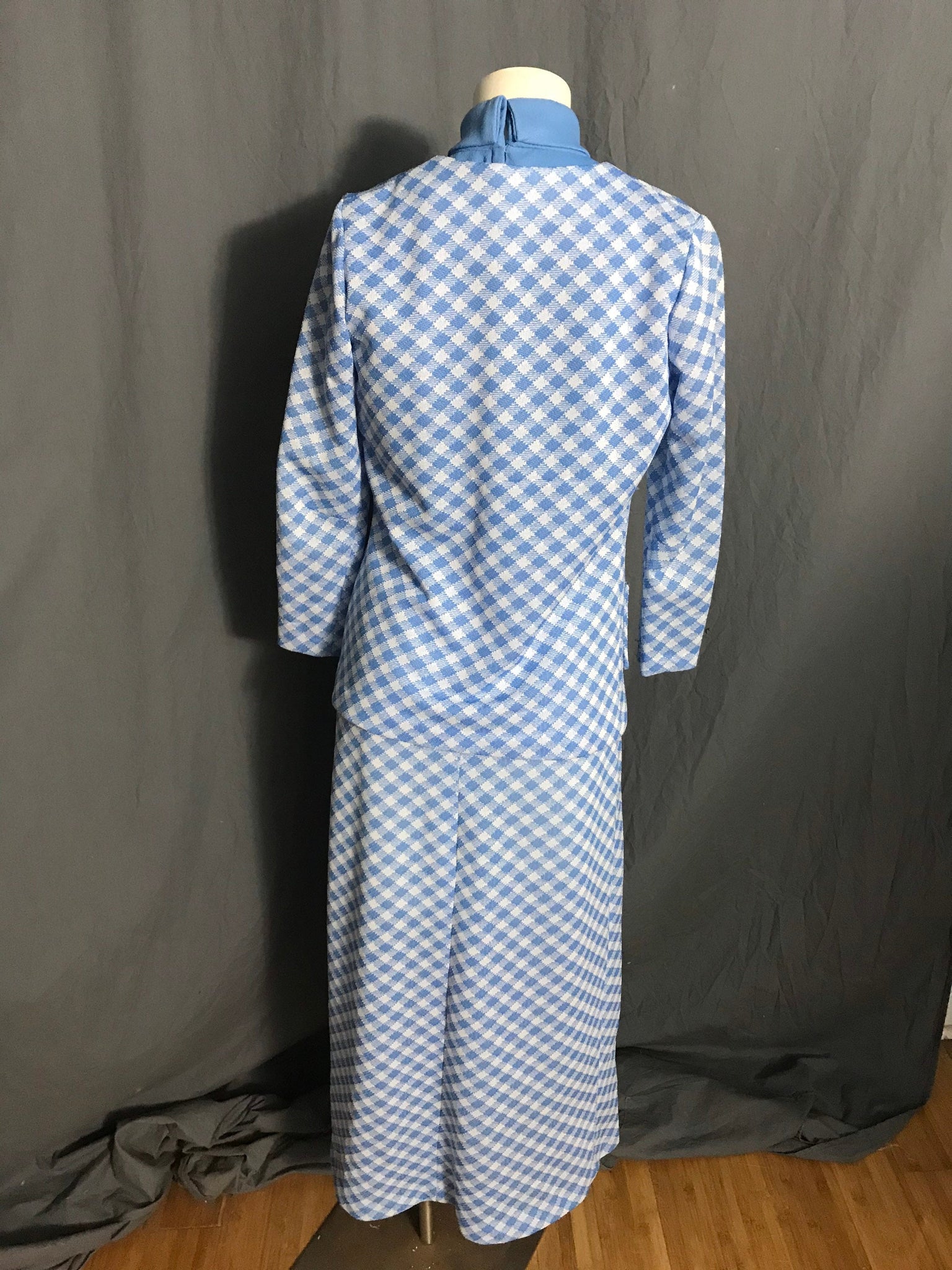 Vintage 1970’s long blue check dress with jacket M