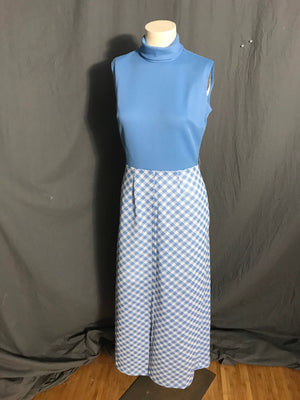 Vintage 1970’s long blue check dress with jacket M