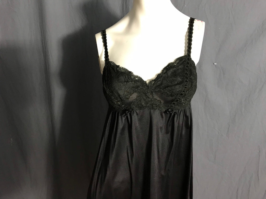 Vintage black lingerie babydoll top nightgown 34