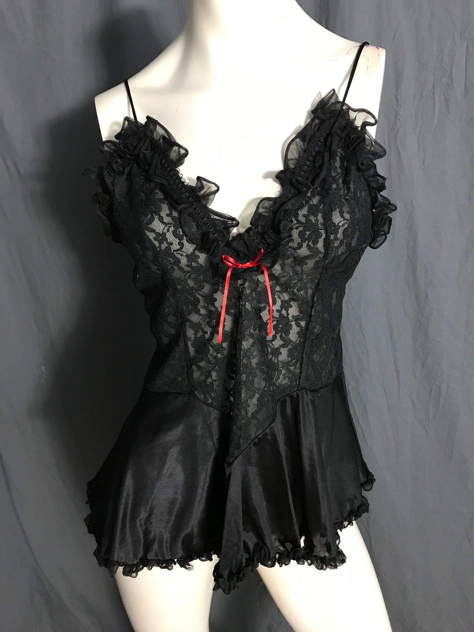 Vintage Texsheen black lace lingerie top L