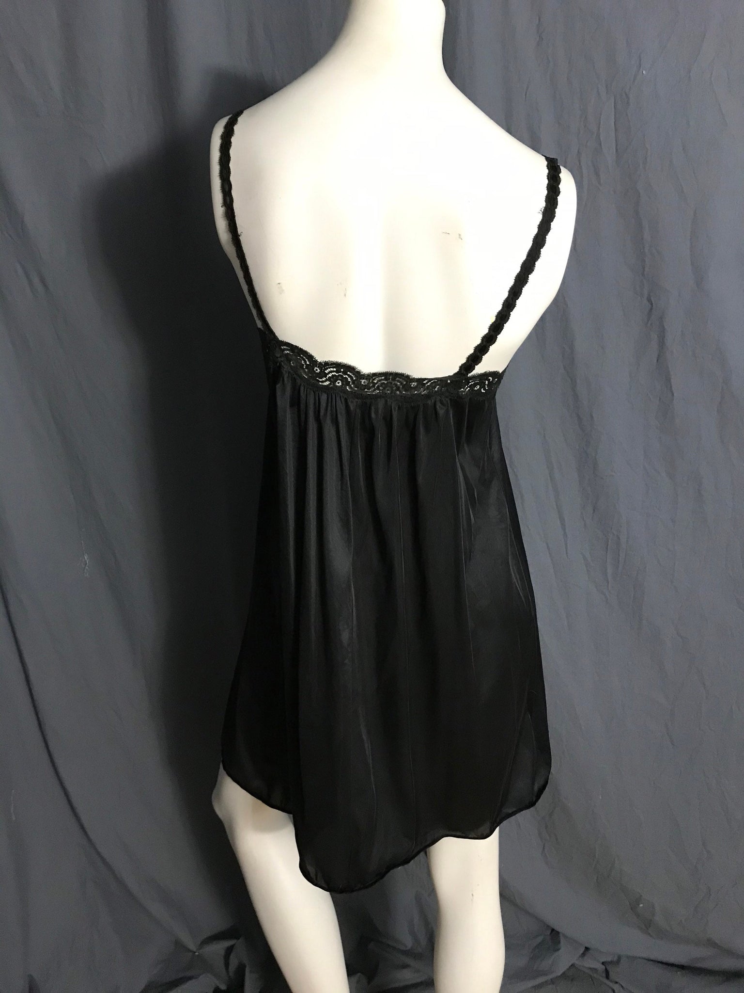 Vintage black lingerie babydoll top nightgown 34