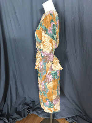 Vintage 80’s Phoebe peplum floral dress 7/8 M
