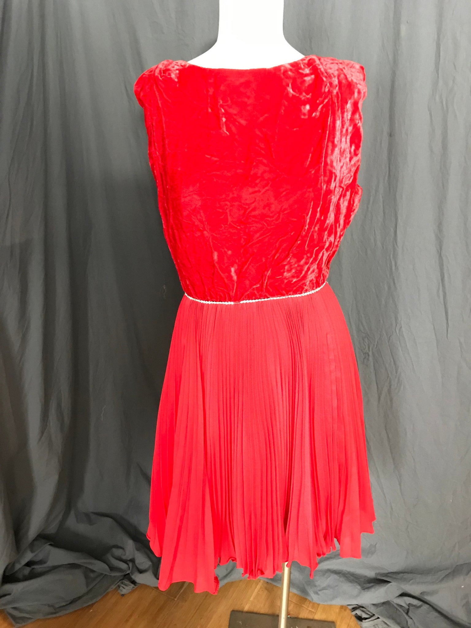 Vintage 1960’s red velvet rhinestone party dress L