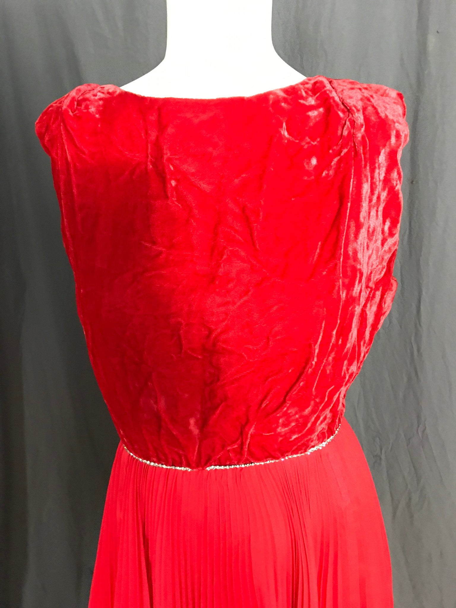 Vintage 1960’s red velvet rhinestone party dress L