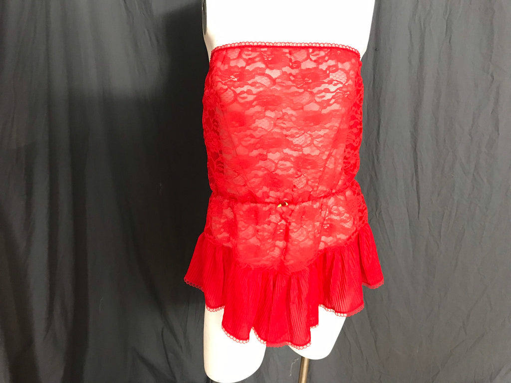 Vintage 1980’s red lace Undercover Wear strapless teddy XL