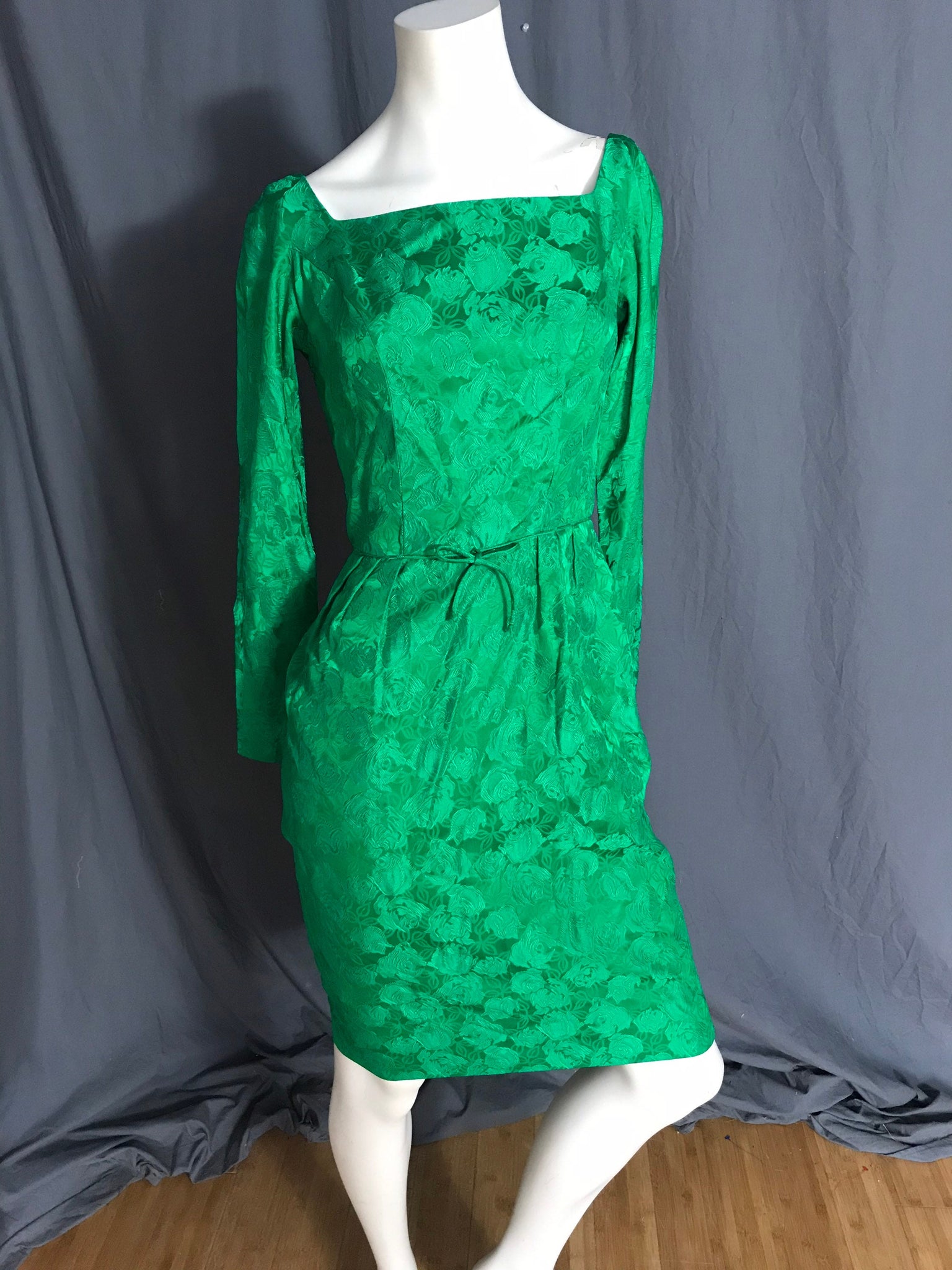 Vintage 1950’s Ann Barry green brocade dress S