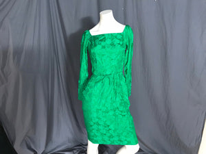 Vintage 1950’s Ann Barry green brocade dress S