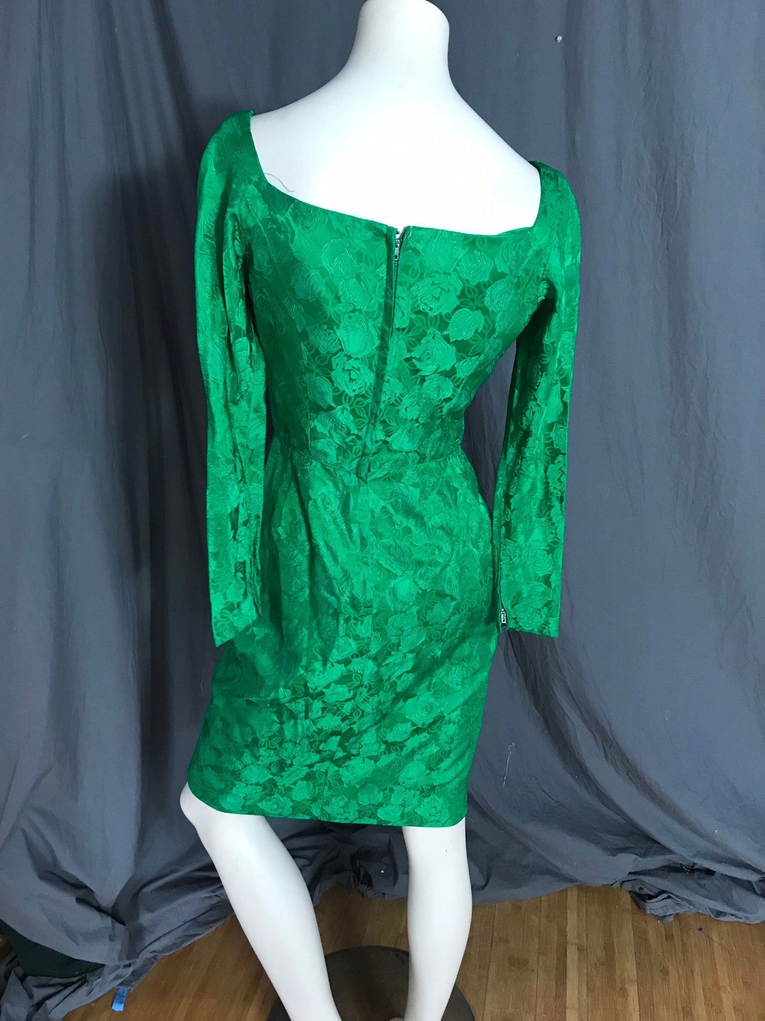 Vintage 1950’s Ann Barry green brocade dress S