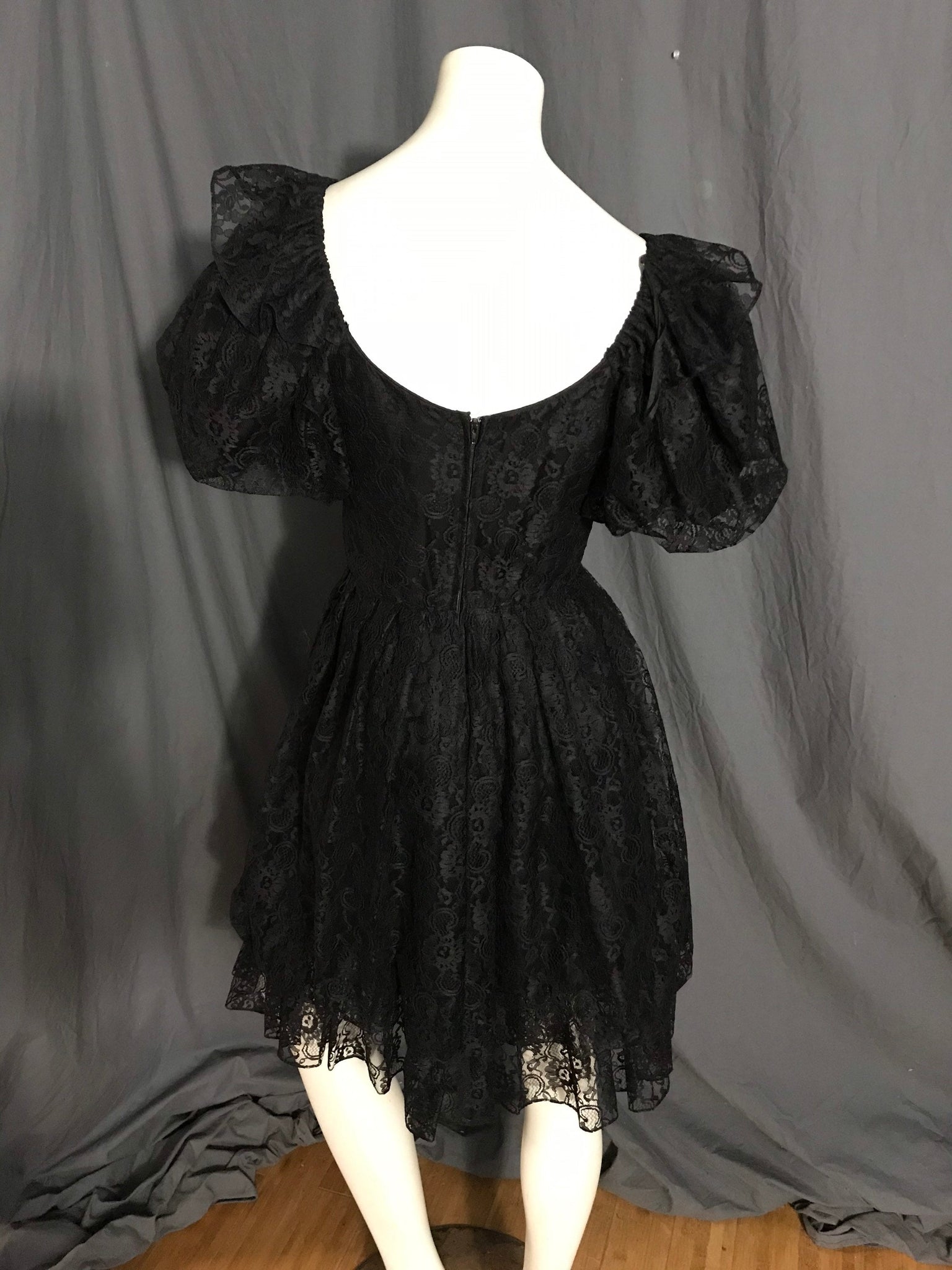 Vintage black lace full circle square dance dress S M