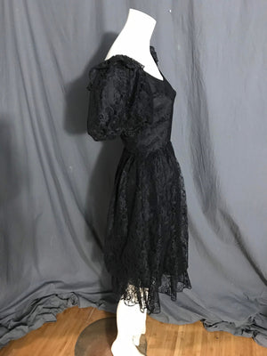 Vintage black lace full circle square dance dress S M