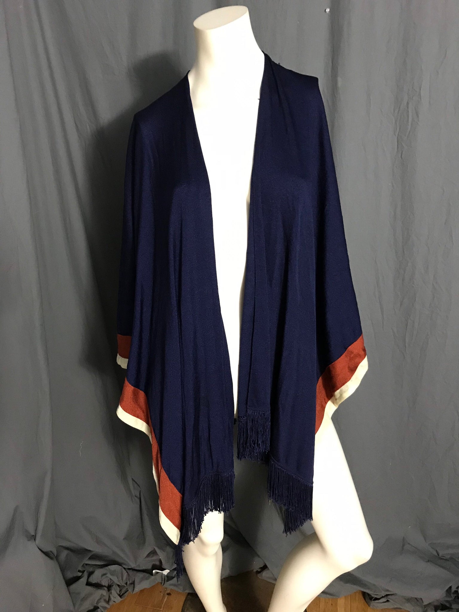 Vintage 1970’s Jantzen blue striped fringe cape shawl