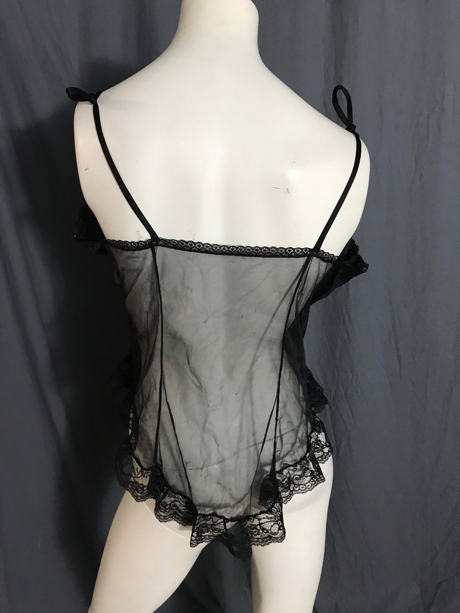 Vintage black sheer lingerie top L XL