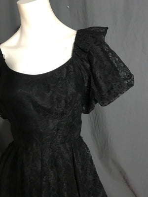 Vintage black lace full circle square dance dress S M