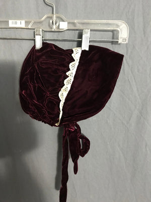 Vintage baby maroon velvet dress and bonnet 12mos.