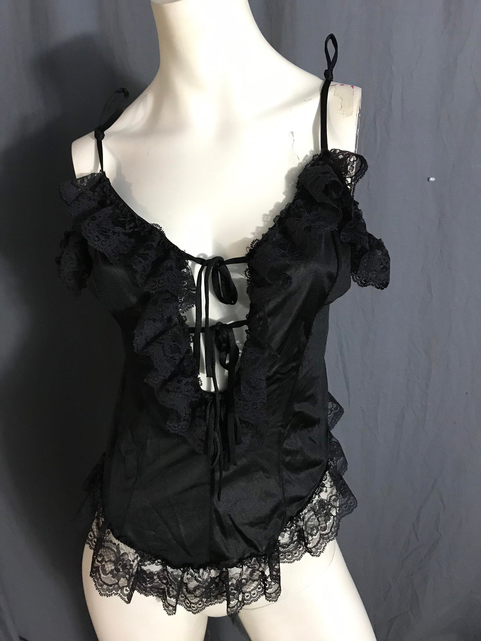 Vintage black sheer lingerie top L XL