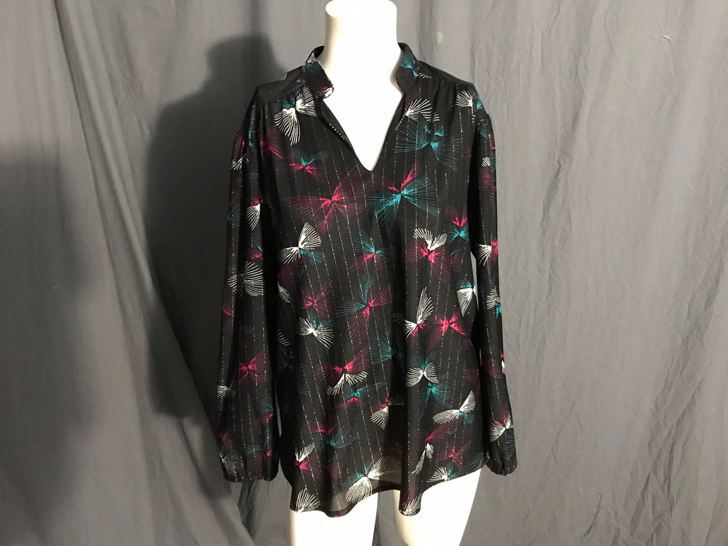 Vintage 1970’s sheer black metallic Sears shirt blouse M L