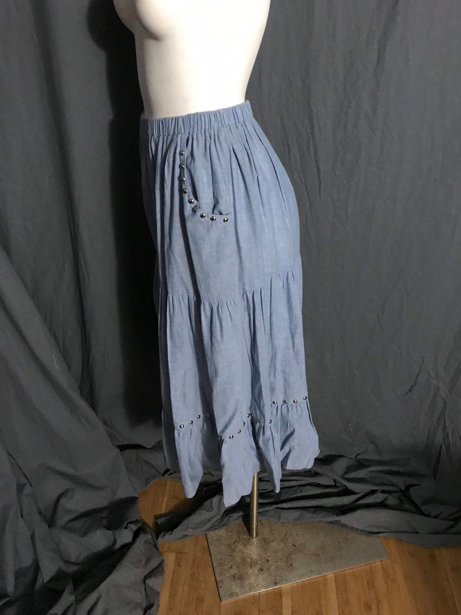 Vintage 70’s Carefree Fashions blue tiered skirt 7 M