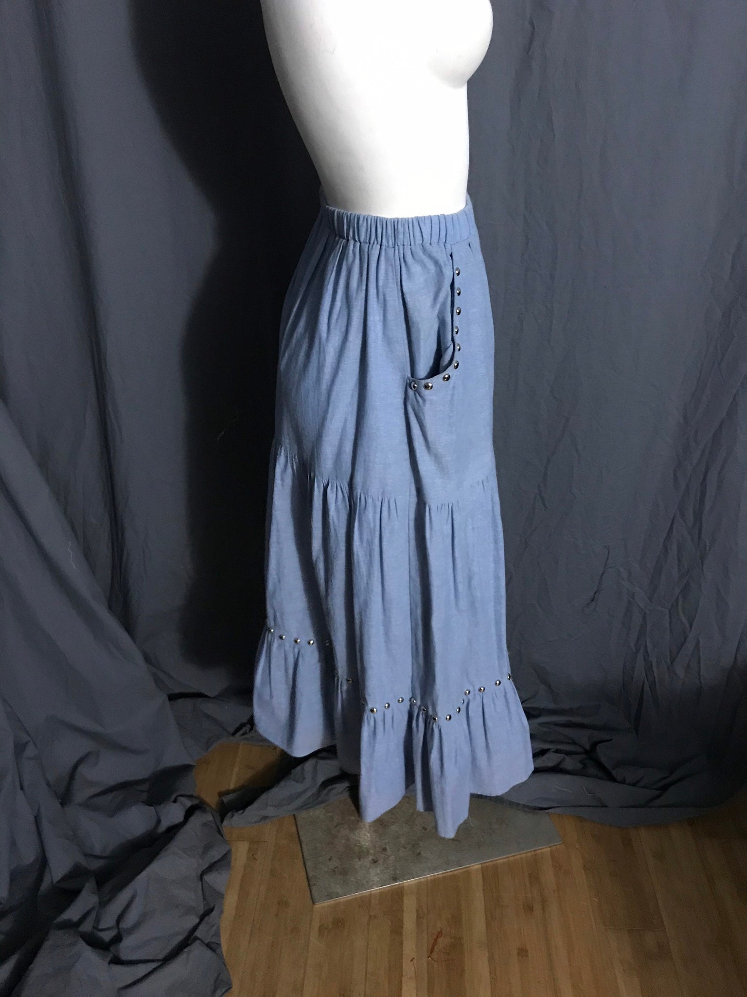 Vintage 70’s Carefree Fashions blue tiered skirt 7 M