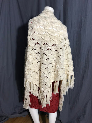 Vintage off white boho crochet shawl