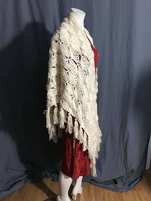 Vintage off white boho crochet shawl