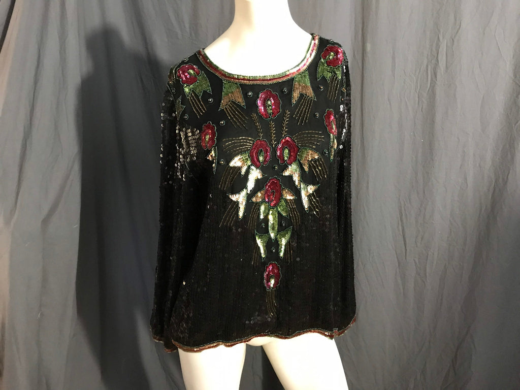 Vintage Jean fot Joseph Le Bon bead and sequin black top M