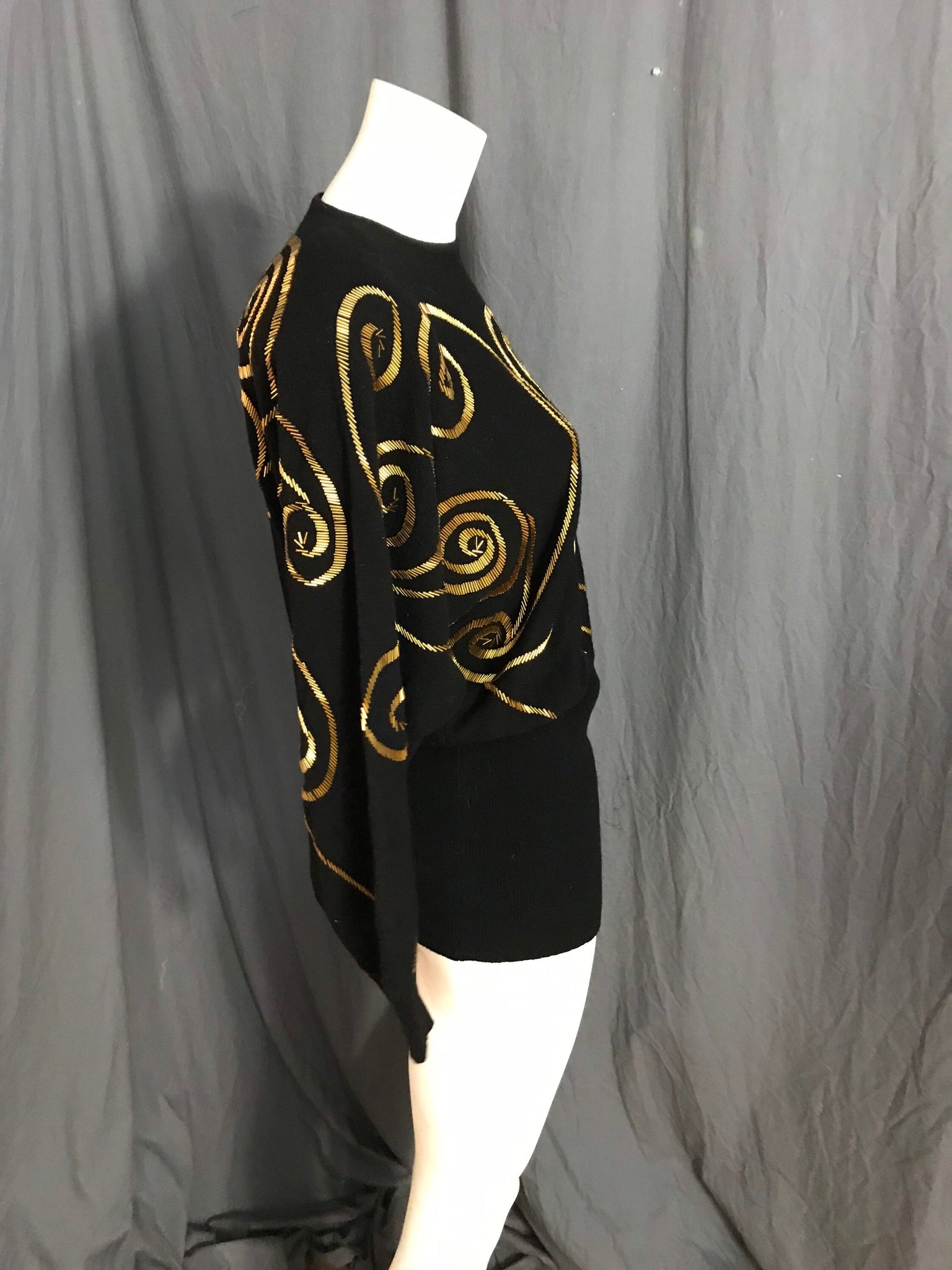 Vintage 1980's The Prisma Collection black & gold bead sweater S