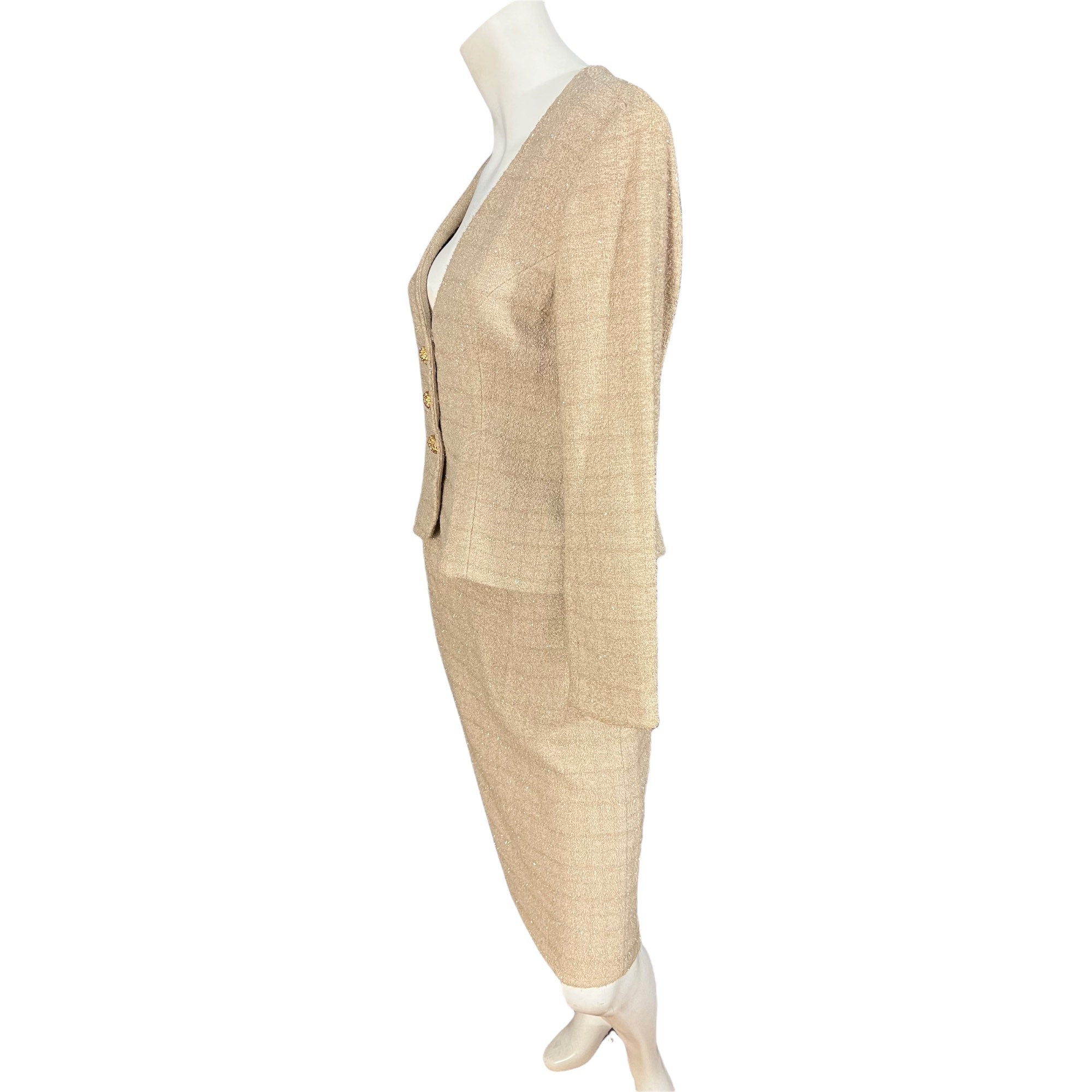 Vintage Victor Costa suit 4 gold and tan