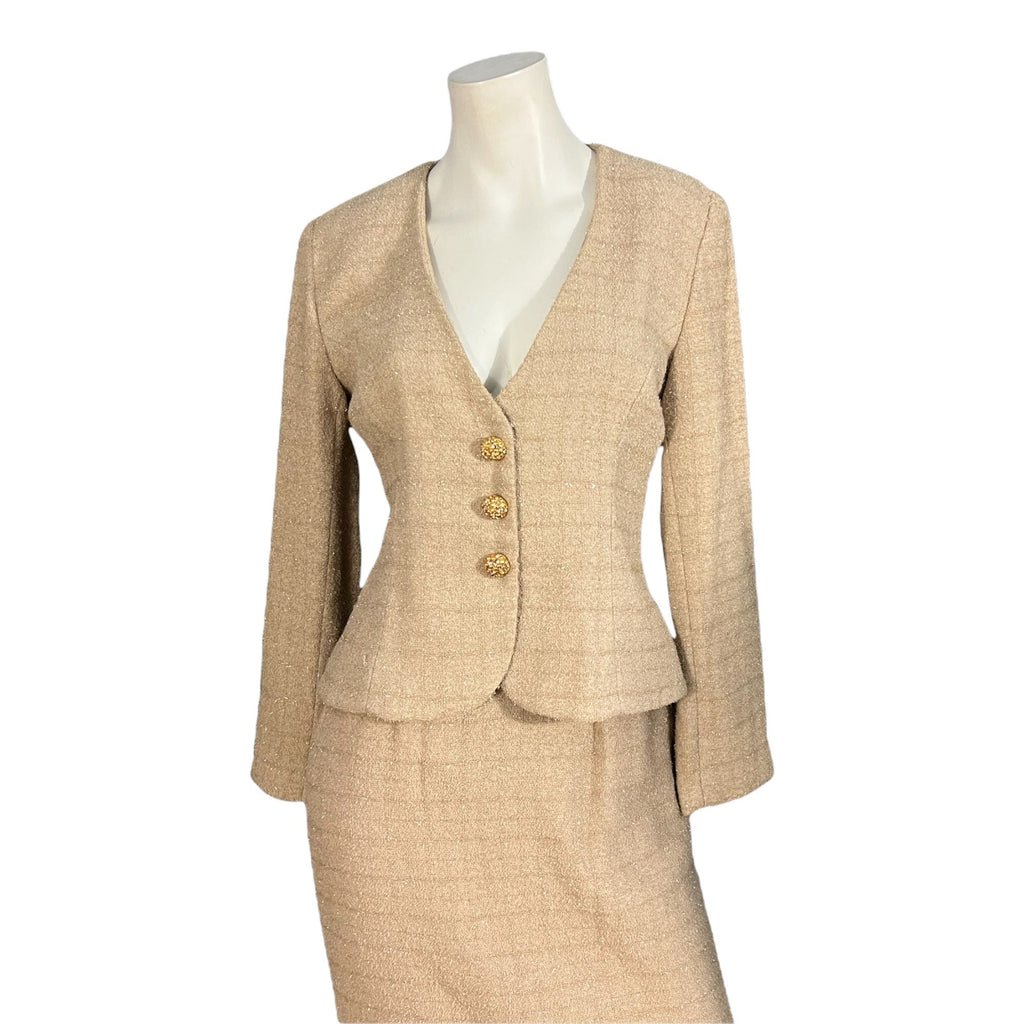 Vintage Victor Costa suit 4 gold and tan