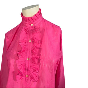 Vintage Al'son 80's ruffle blouse shirt M hot pink