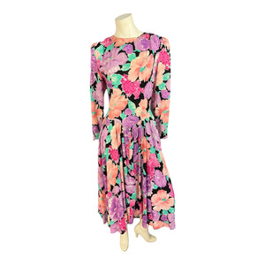 Vintage 80's floral drop waist dress David Mitchell 7/8 M
