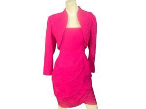 Vintage 80's AJ Bari strapless party dress 8 hot pink