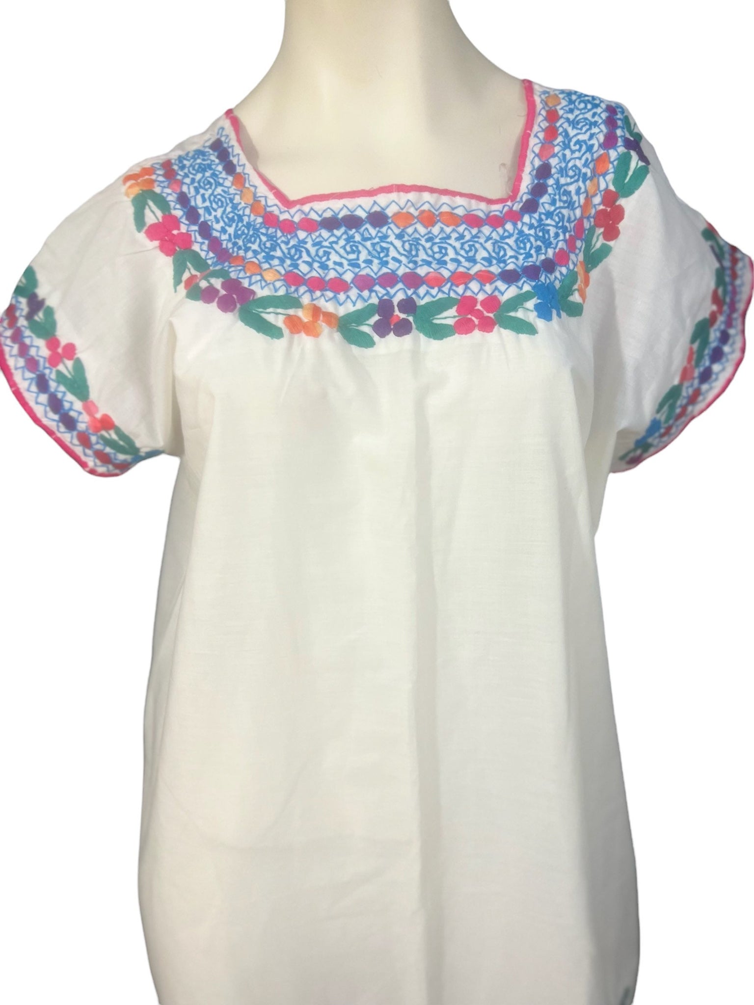 Vintage white Mexican embroidered dress L