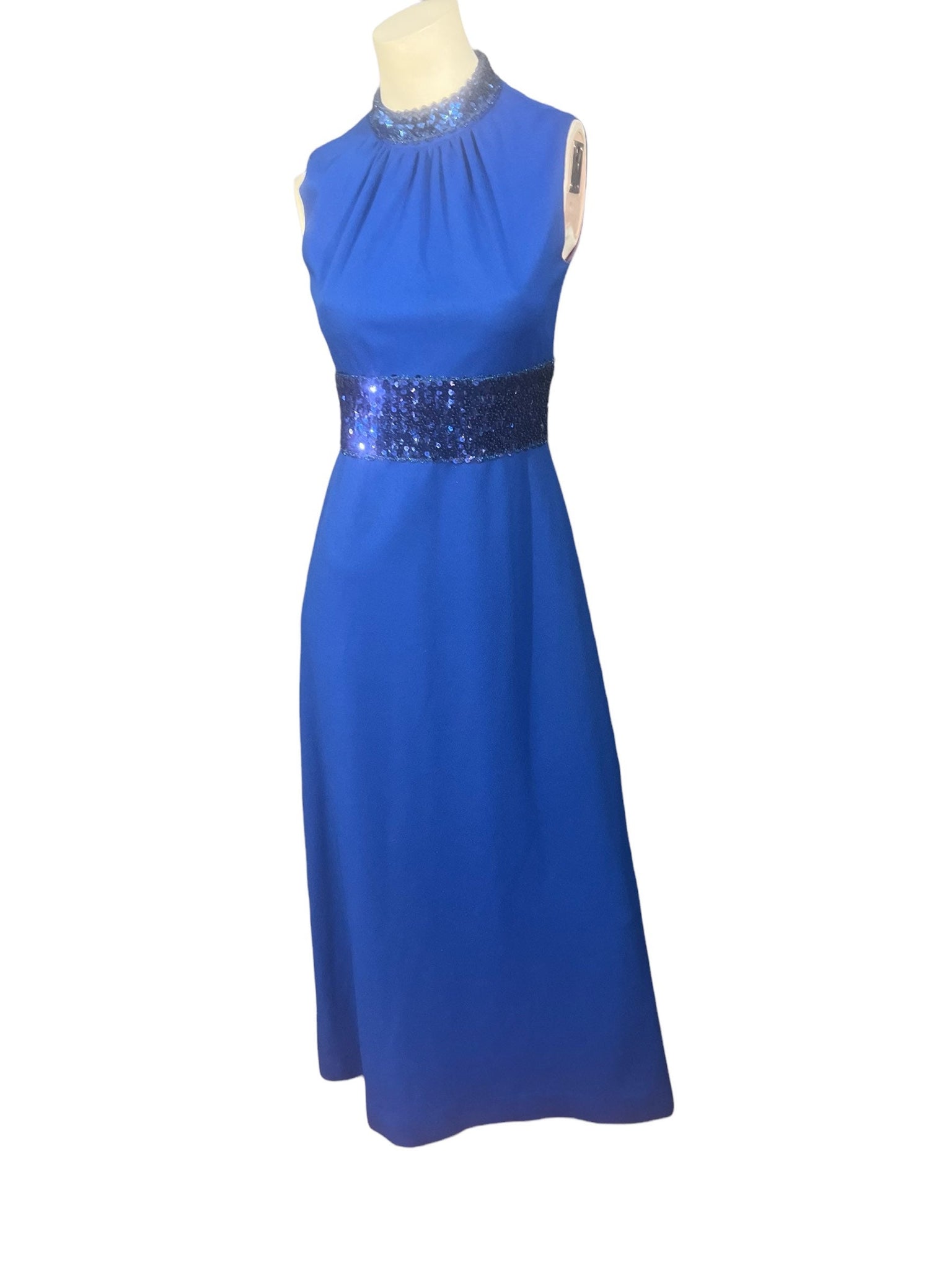 Vintage 70's long blue maxi dress sequin 10 M