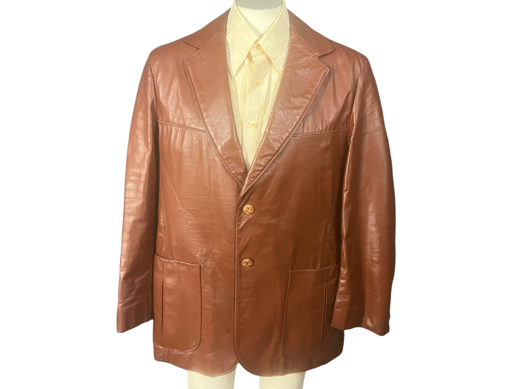 Vintage 70's brown leather suit jacket 44