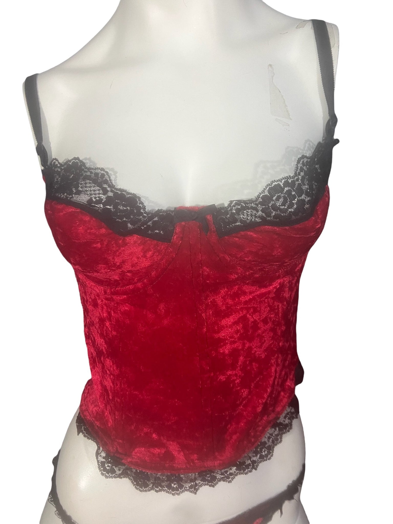 Vintage 80's red velvet lingerie set L 38