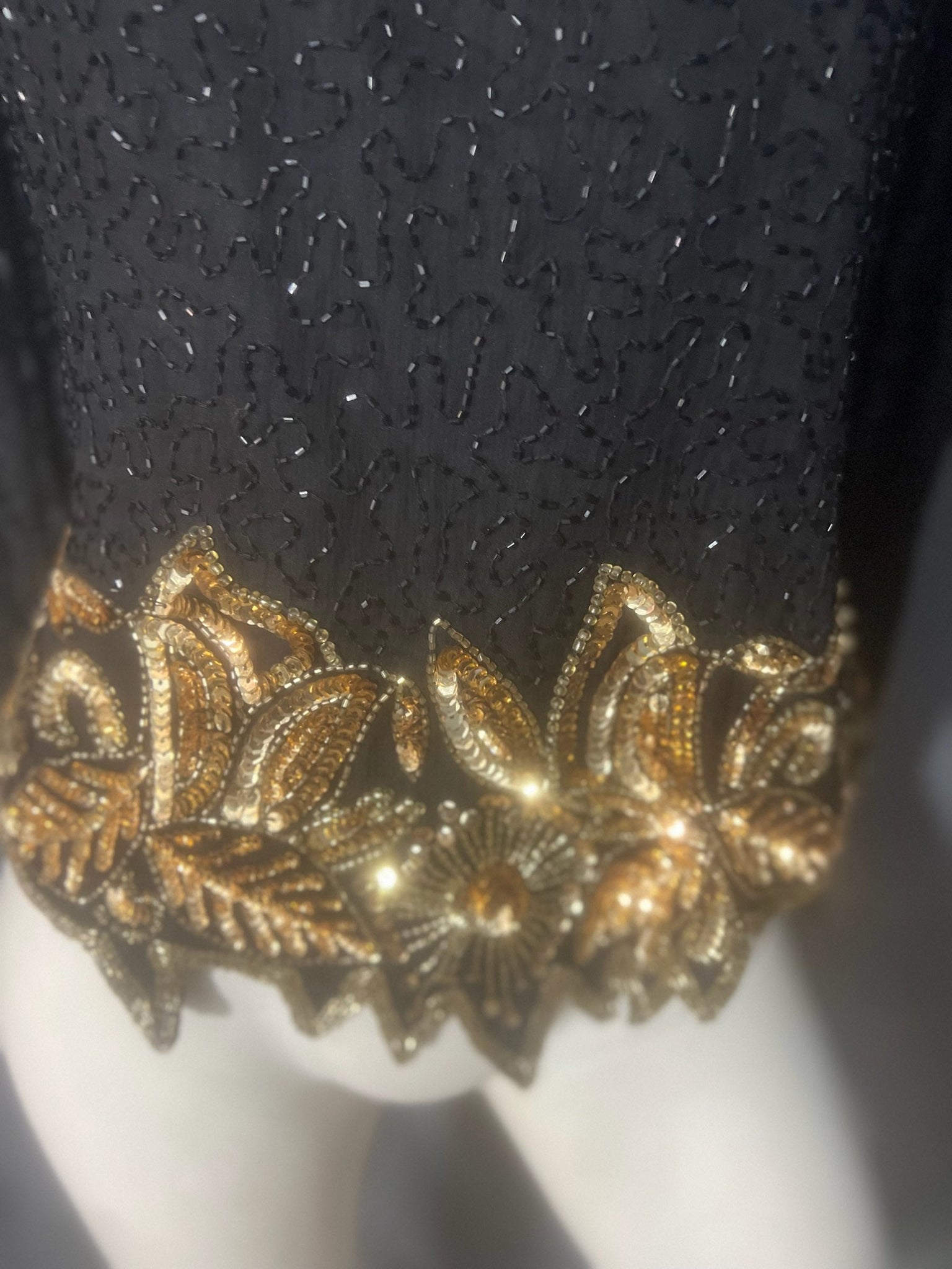 Vintage bead and sequin black and gold top shirt L