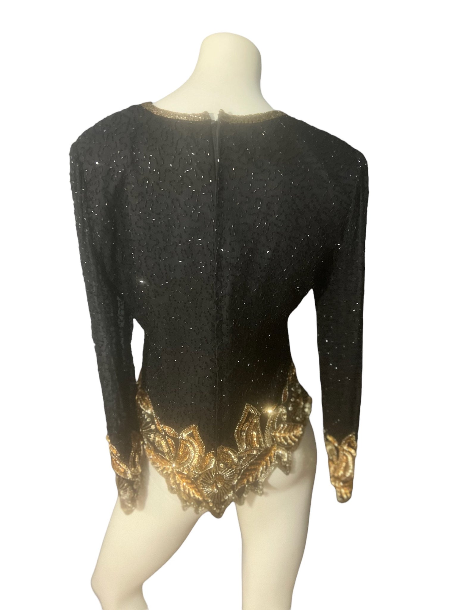 Vintage bead and sequin black and gold top shirt L