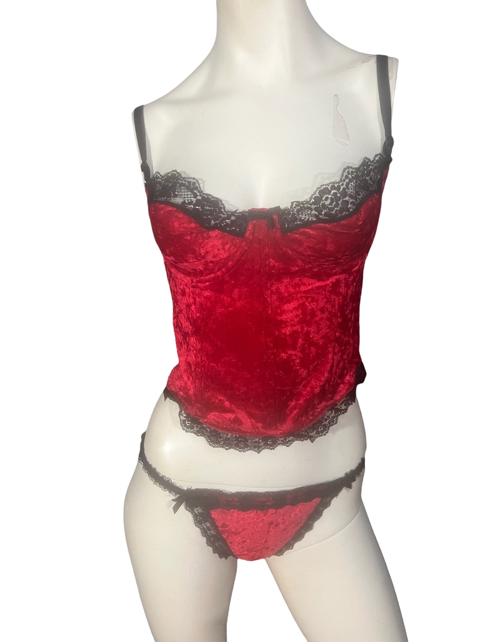 Vintage 80's red velvet lingerie set L 38