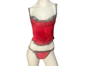 Vintage 80's red velvet lingerie set L 38