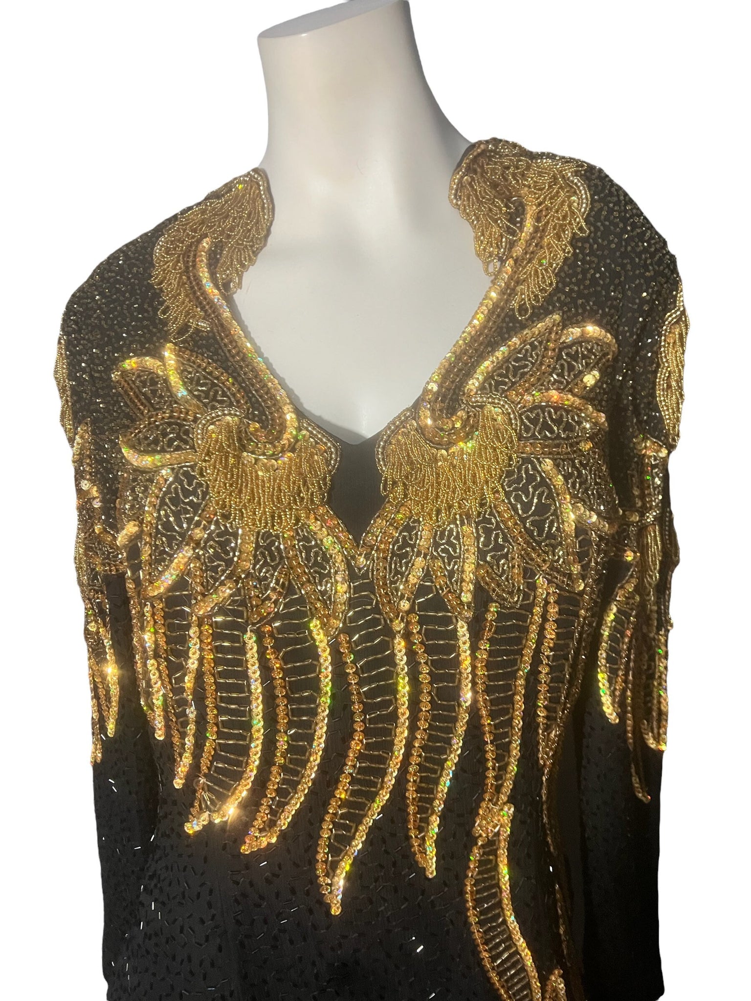 Vintage 80's Monika gold & black bead dress 12