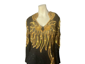 Vintage 80's Monika gold & black bead dress 12