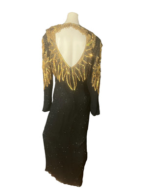 Vintage 80's Monika gold & black bead dress 12