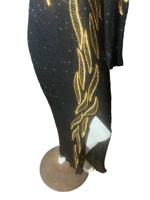 Vintage 80's Monika gold & black bead dress 12